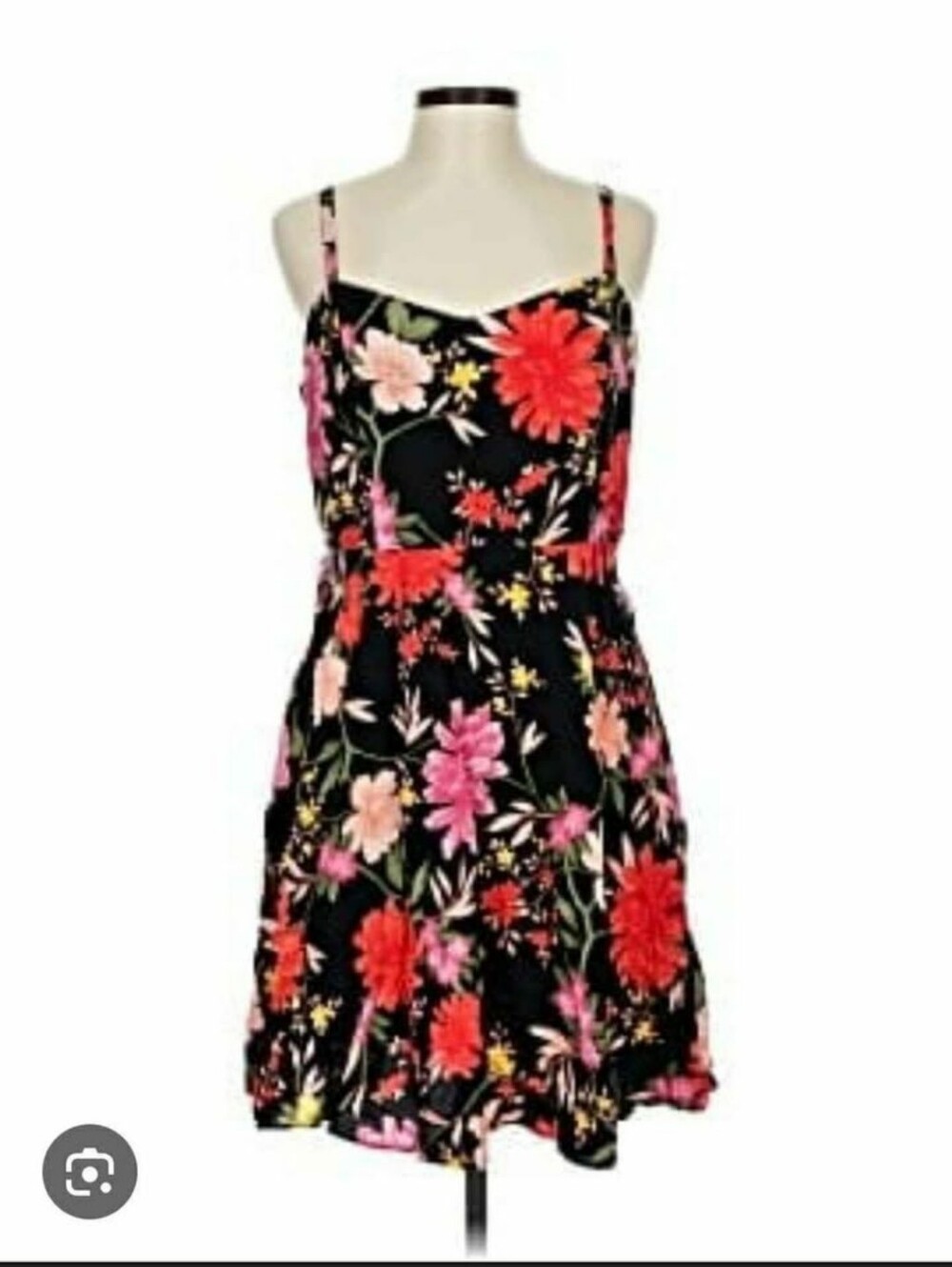 Old Navy Black Mini Dress with Pink & Red Floral Print